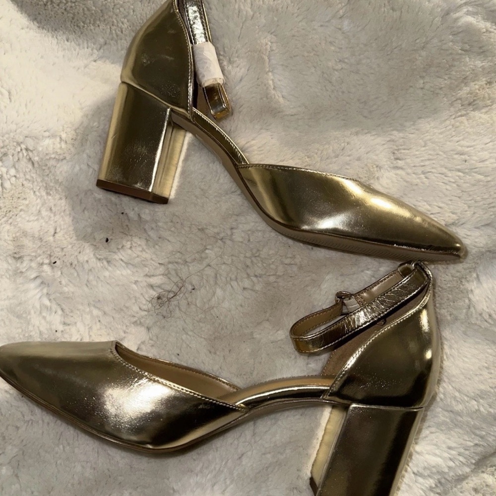 J Crew Maisie Metallic Gold Block Heel Pumps - Picture 3 of 4
